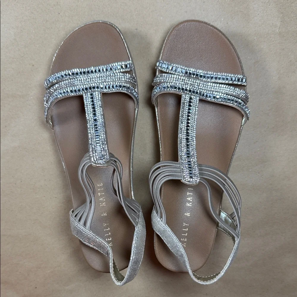 Kelly & Katie Silver Beaded Wedge Sandals